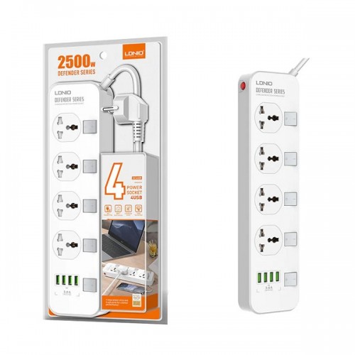 Ổ Cắm Điện Đa Năng LDNIO SC4408 | 4 Chấu | 4 USB A